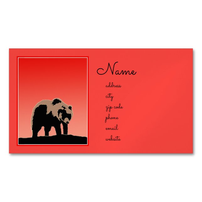 Grizzly Bear at Sunset  - Original Wildlife Art Magnetic Business Card (Front)