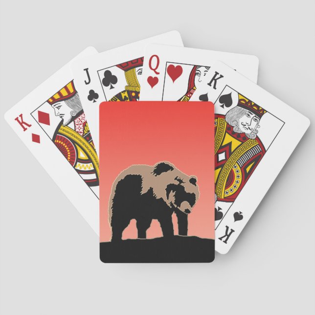 Grizzly Bear at Sunset  - Original Wildlife Art Playing Cards (Back)
