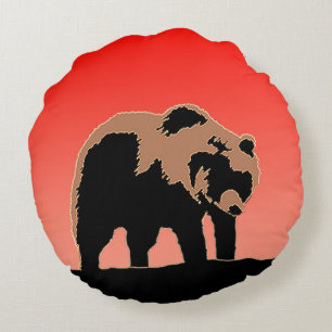 Grizzly Bear at Sunset - Original Wildlife Art Round Pillow