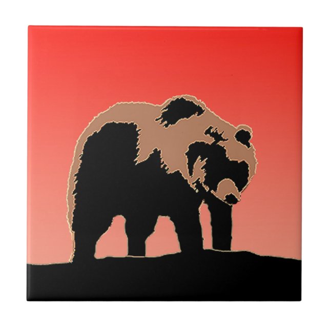 Grizzly Bear at Sunset  - Original Wildlife Art Tile (Front)