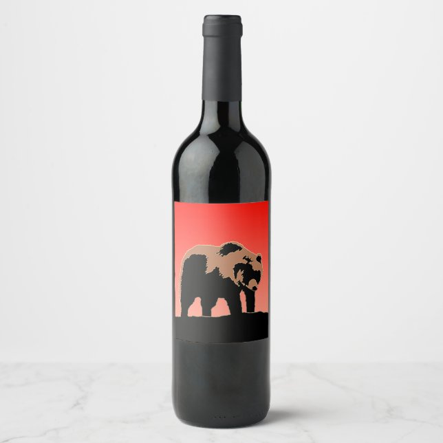 Grizzly Bear at Sunset  - Original Wildlife Art Wine Label (Front)