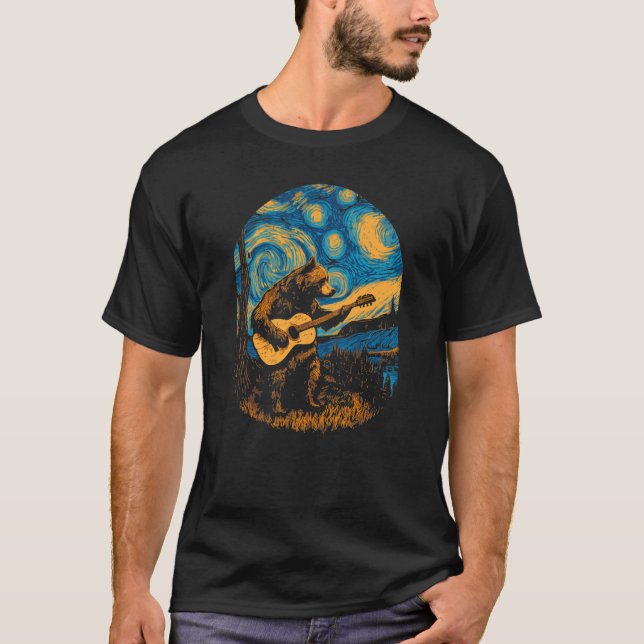 Grizzly Bear Blues Guitar Player Artistic Night Sk T-Shirt (Front)