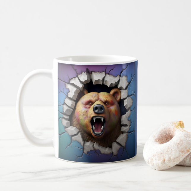 Grizzly Bear Breaking Out Coffee, Tea, Cocoa Mug (With Donut)