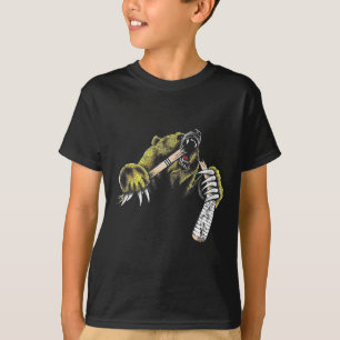 Grizzly Bear Bursting Though Biting Hockey Stick L T-Shirt