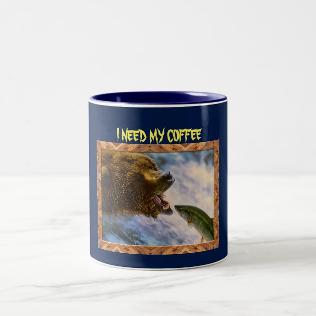 Grizzly Bear Catching Steelhead Salmon Coffee Cup (Center)