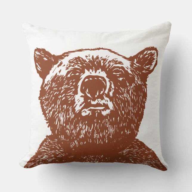 GRIZZLY BEAR Christmas Brown Vintage Throw Pillow (Front)
