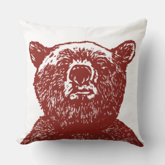 GRIZZLY BEAR Christmas Red Vintage Throw Pillow
