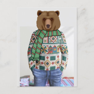 Grizzly Bear Christmas sweater POSTCARD