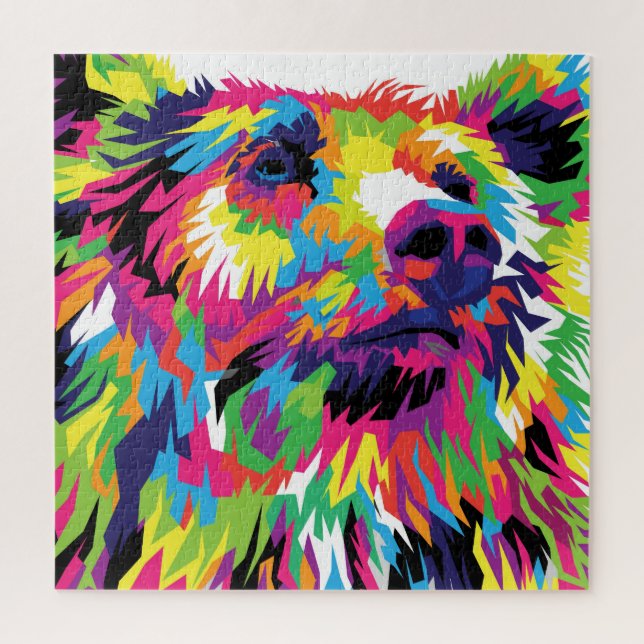 Grizzly bear colorful pop art fun abstract jigsaw puzzle (Vertical)