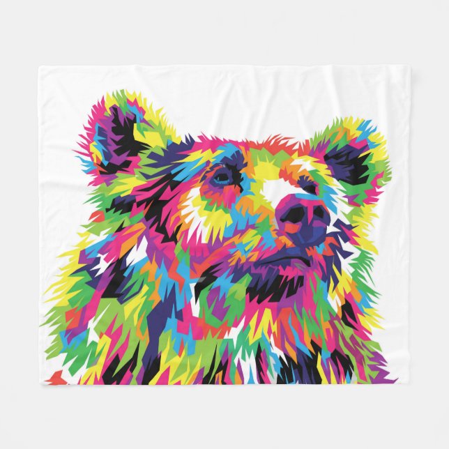 Grizzly bear colourful pop art abstract fleece blanket (Front (Horizontal))