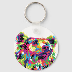 Grizzly bear colourful pop art keychain