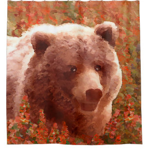 Grizzly Bear Cub in Fireweed Painting Wildlife Art