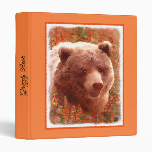 Grizzly Bear Cub in Fireweed Painting Wildlife Art Binder
