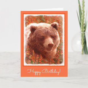 Grizzly Bear Cub in Fireweed Painting Wildlife Art Card