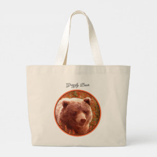 Grizzly Bear Cub in Fireweed Painting Wildlife Art Large Tote Bag