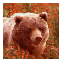 Grizzly Bear Cub in Fireweed Painting Wildlife Art