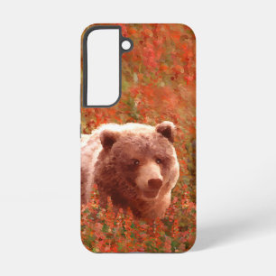Grizzly Bear Cub in Fireweed Painting Wildlife Art Samsung Galaxy Case