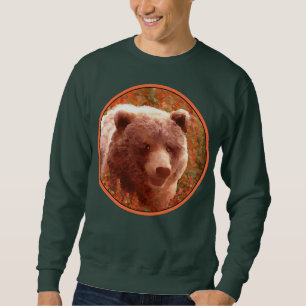 Grizzly Bear Cub in Fireweed Painting Wildlife Art Sweatshirt