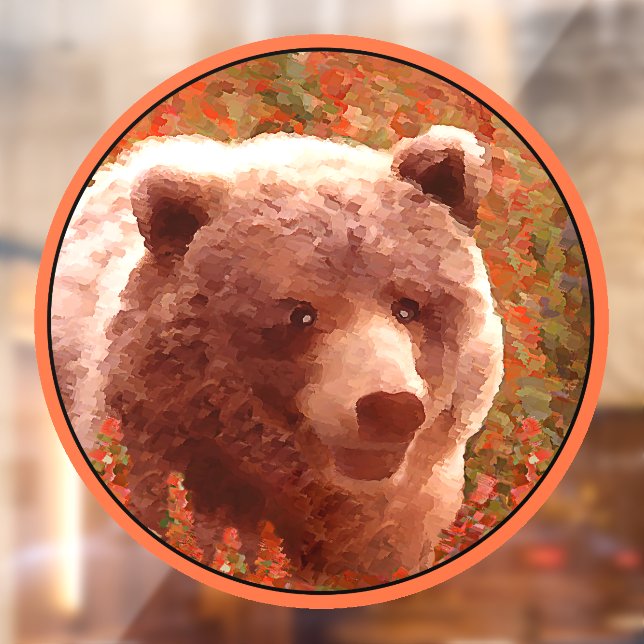 Grizzly Bear Cub in Fireweed Painting Wildlife Art Window Cling (Sheet 2)