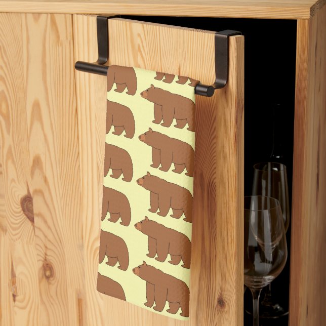 Grizzly Bear Design Any Colour Background Kitchen Towel (Thirds Fold)