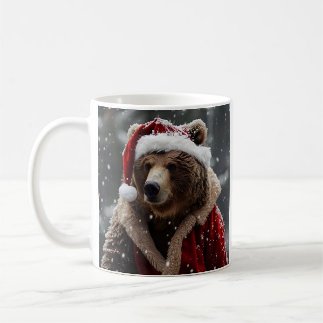 Grizzly bear dressed in a Santa Claus outfit Coffee Mug (Left)