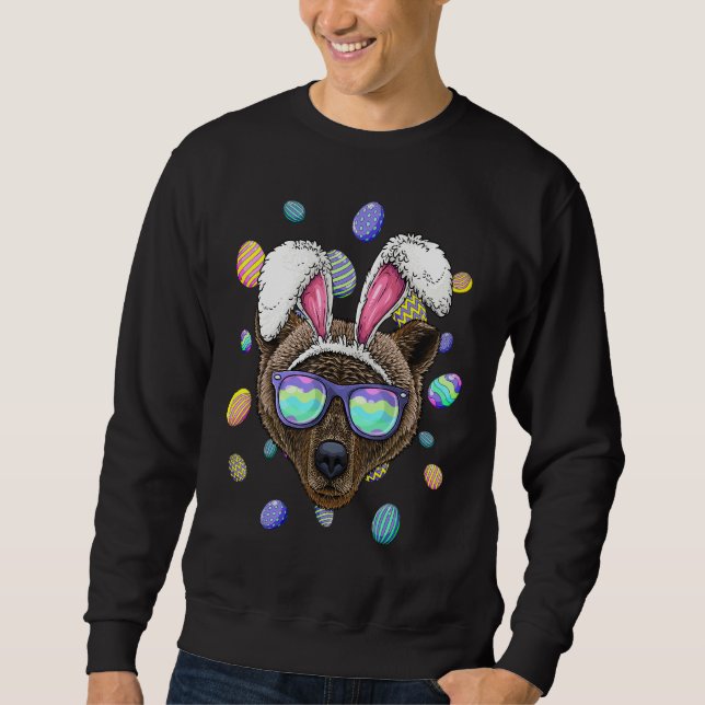 Grizzly Bear Easter Bunny Ears Funny Easter Eggs H Sweatshirt (Front)