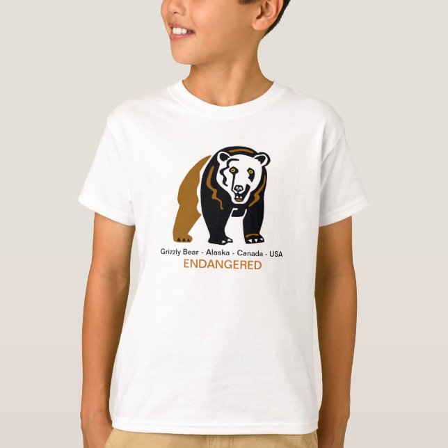 GRIZZLY BEAR- Endangered animal graphic T-Shirt (Front)