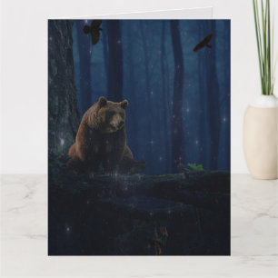 GRIZZLY BEAR FIREFLIES FANTASY BIG BIRTHDAY CARD