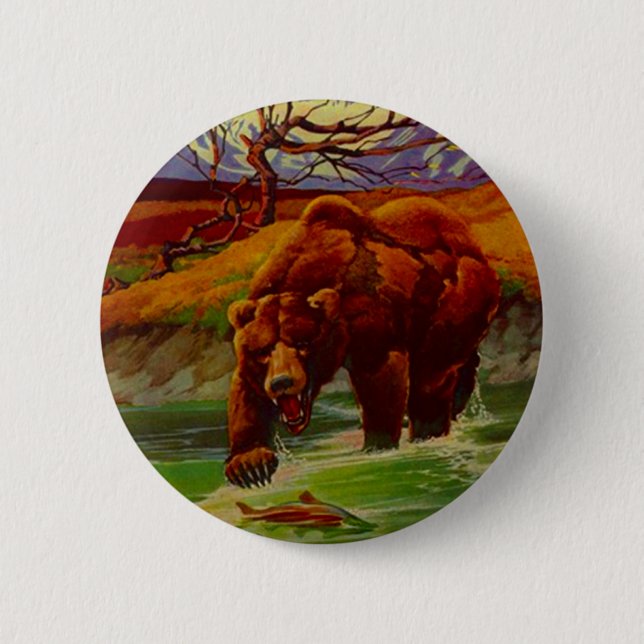 Grizzly Bear Fishing Wildlife Bears Gifts Gift 2 Inch Round Button (Front)