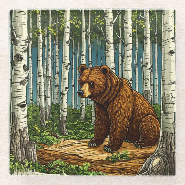 Grizzly Bear Glass Coaster (Front)