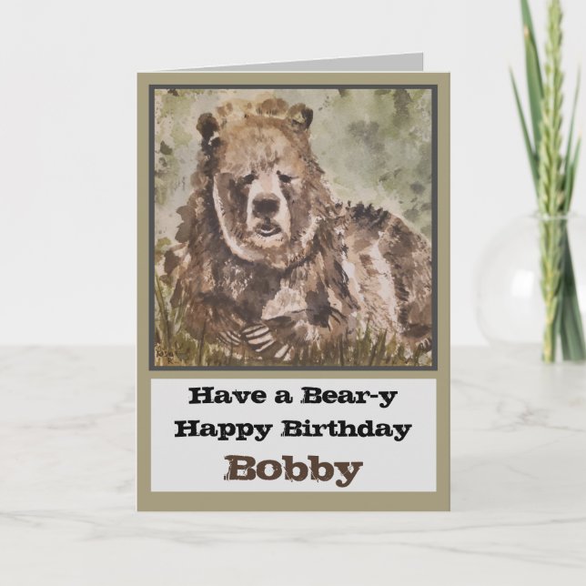 Grizzly Bear Happy Birthday Personalized Card (Front)