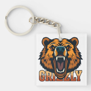 Grizzly Bear Head Emphasizing Power Keychain