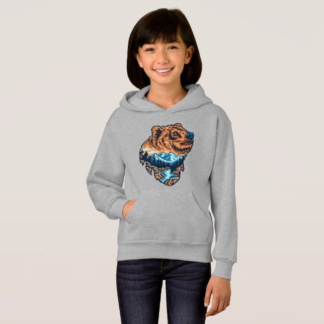Grizzly Bear Head Silhouette Mountain Forest River (Front Full)