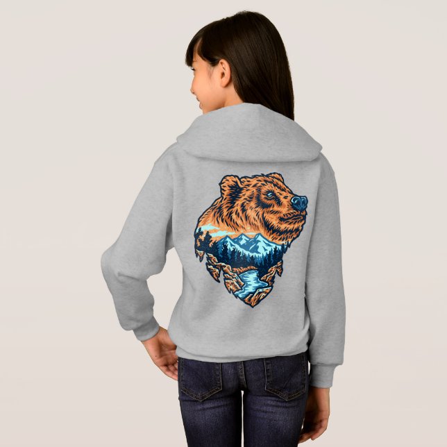 Grizzly Bear Head Silhouette Mountain Forest River (Back Full)