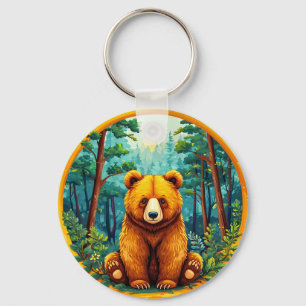 Grizzly Bear in a Forest Keychain