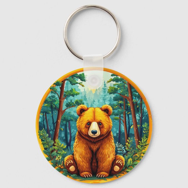 Grizzly Bear in a Forest Keychain (Front)