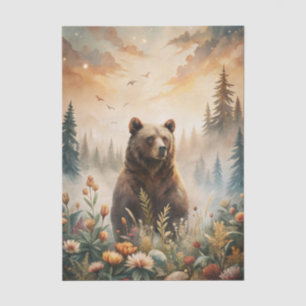 Grizzly Bear in a Forest Meadow with Flowers Tissue Paper