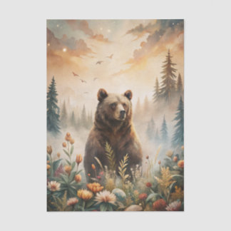 Grizzly Bear in a Forest Meadow with Flowers Tissue Paper