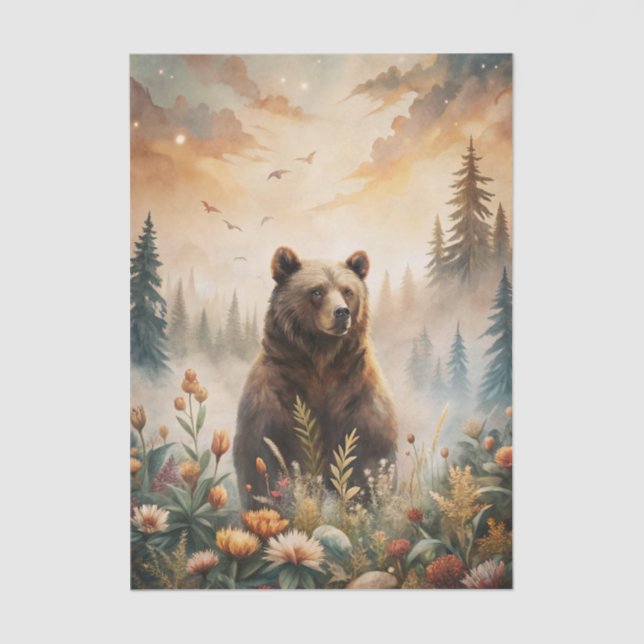 Grizzly Bear in a Forest Meadow with Flowers Tissue Paper (Front)