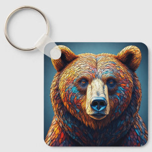 Grizzly Bear in Artistic Design Keychain