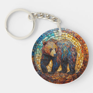 Grizzly Bear in Artistic Design Keychain