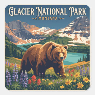 Grizzly Bear in Glacier National Park Montana Square Sticker