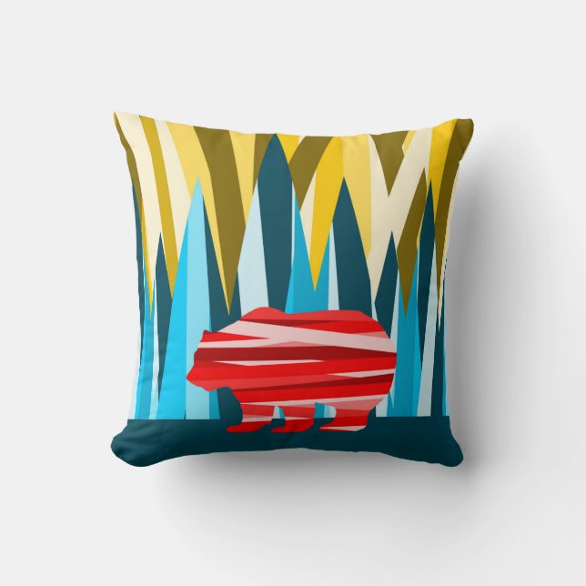 Grizzly Bear In The Mountains Colourful Pattern Throw Pillow (Front)