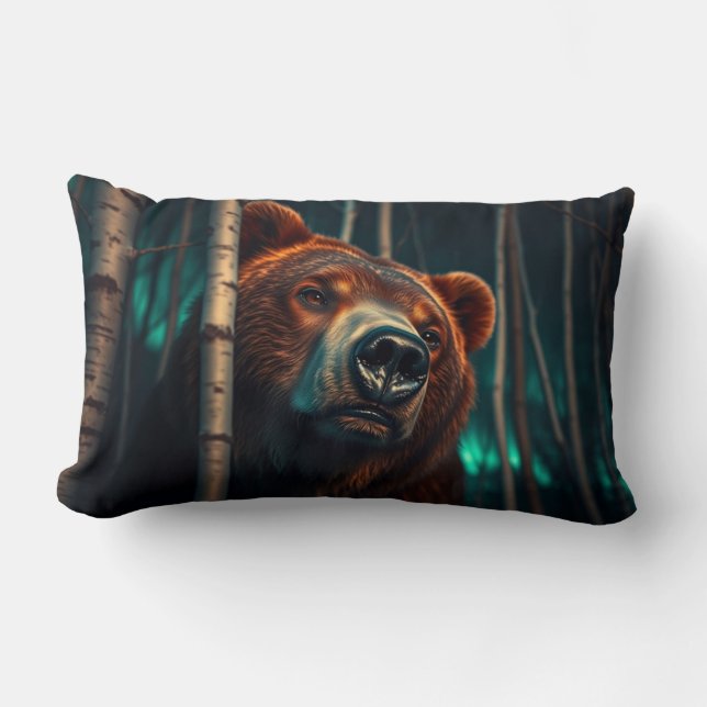 Grizzly Bear in the Woods Lumbar Pillow (Front)