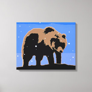 Grizzly Bear in Winter  - Original Wildlife Art Canvas Print
