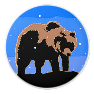 Grizzly Bear in Winter  - Original Wildlife Art Ceramic Knob