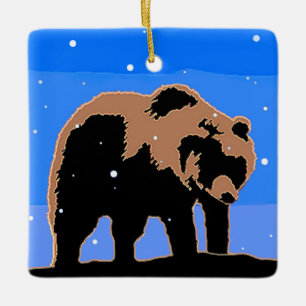 Grizzly Bear in Winter - Original Wildlife Art Ceramic Ornament