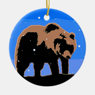 Grizzly Bear in Winter - Original Wildlife Art Ceramic Ornament