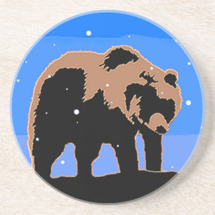 Grizzly Bear in Winter  - Original Wildlife Art Coaster