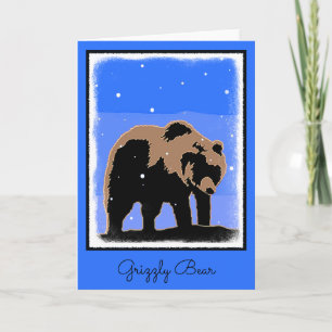 Grizzly Bear in Winter  - Original Wildlife Art Holiday Card